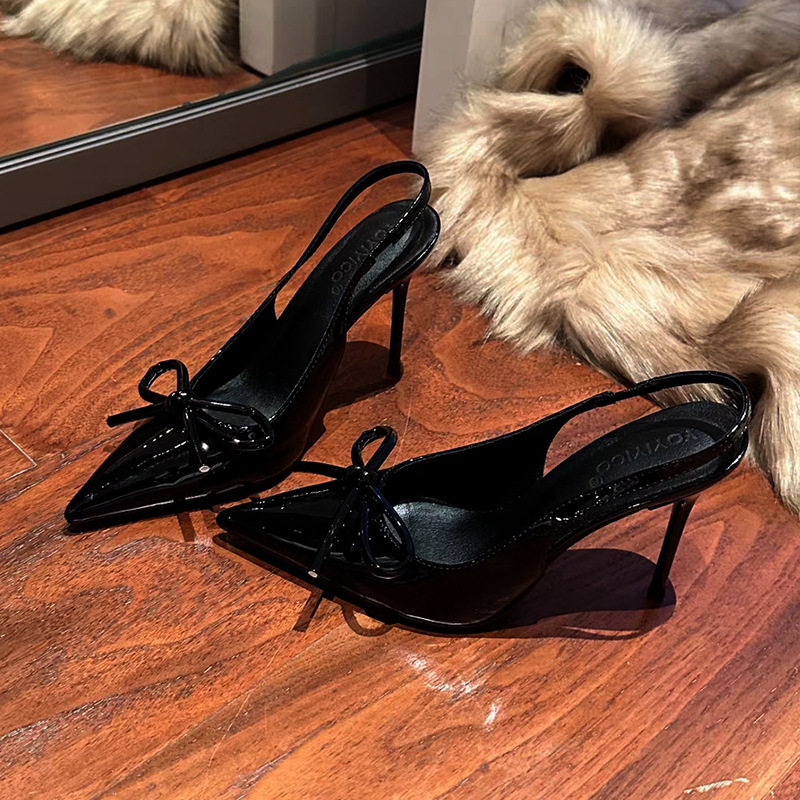 新款黑色高跟鞋女法式2025春夏蝴