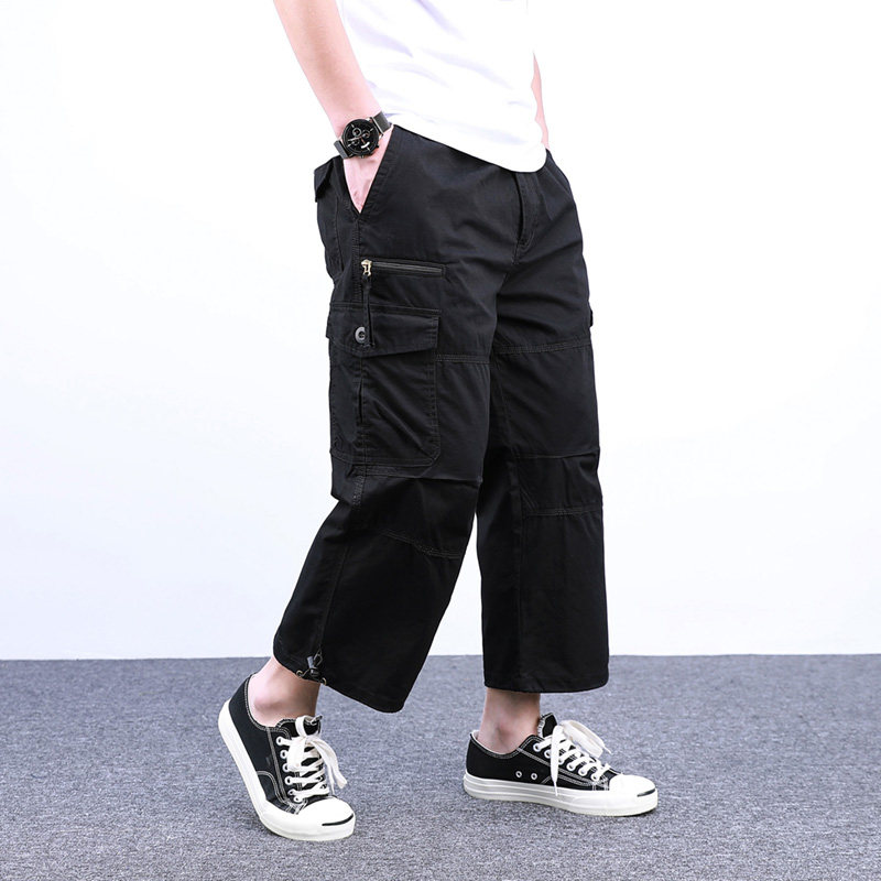 夏季男士八分裤男工装裤休闲裤裤子宽松纯棉夏天中裤空调房裤子男