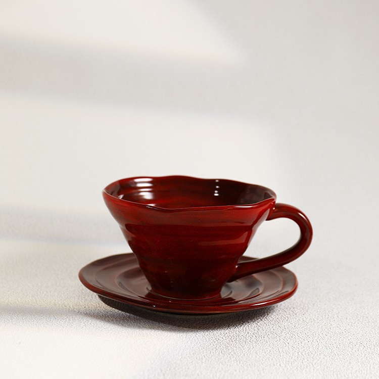 早餐陶瓷咖啡杯复古窑变红色高颜值水杯家用牛奶燕麦杯喝水马克杯
