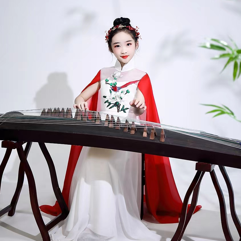 儿童艺考高端礼服女大童古筝考级表演服古典飘逸汉服中国风连衣裙