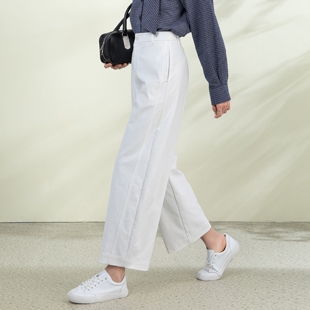 直筒裤女2026新款小个子春季窄版白色阔腿裤女春款宽松九分裤薄款