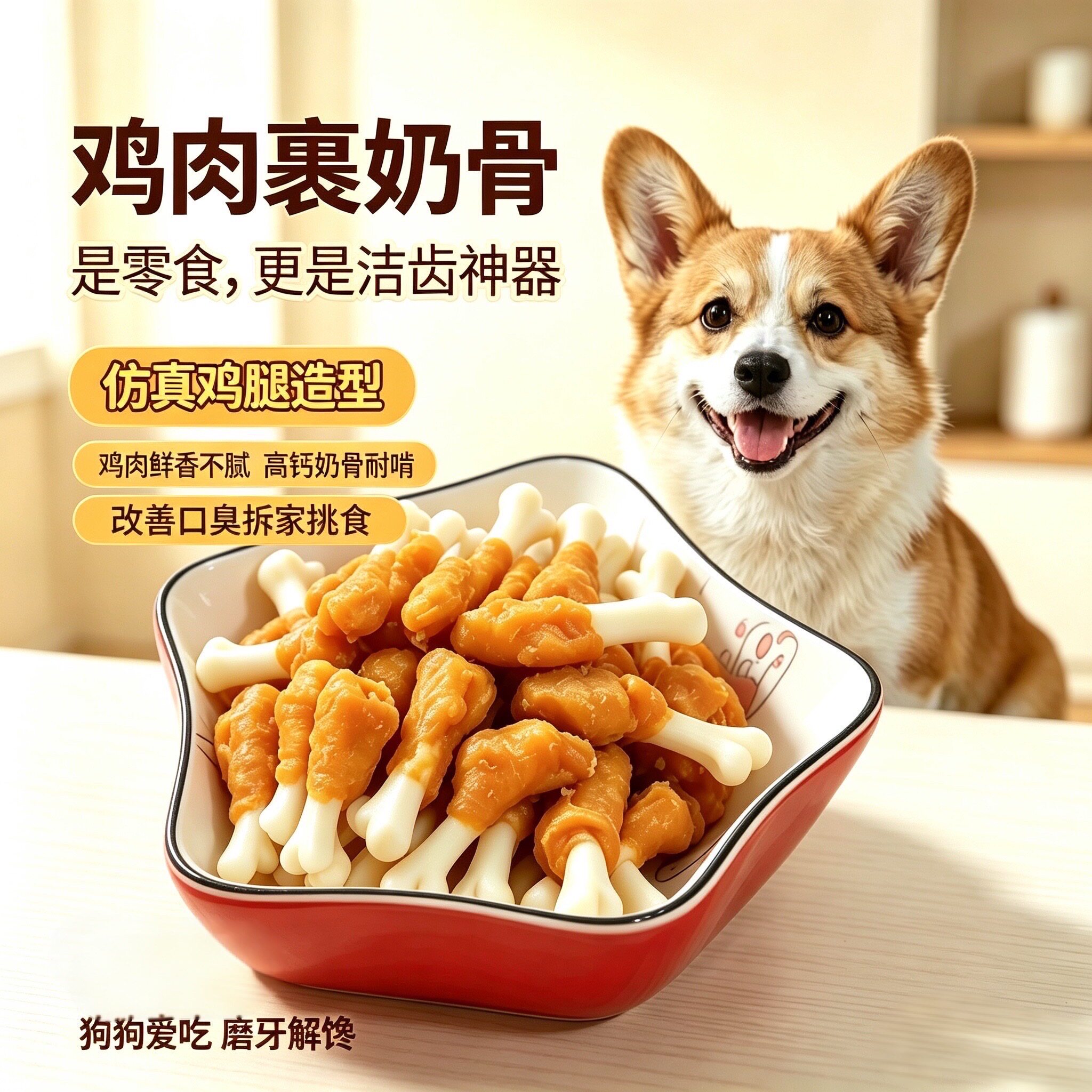 狗磨牙零食钙奶骨幼犬狗咬胶除口臭洁齿骨清香不油腻鸡腿鸭腿造型