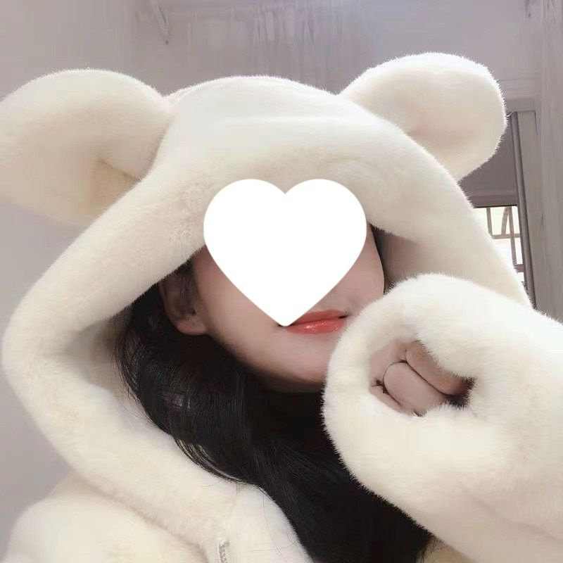 冬季新款连帽宽松可爱小熊耳朵加厚毛毛绒中长款仿皮草外套女