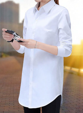白衬衫女中长款长袖韩版宽松百搭