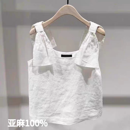 正品白色背心2026夏新品法国诺曼底亚麻蝴蝶结百搭上衣MBF2TOP042