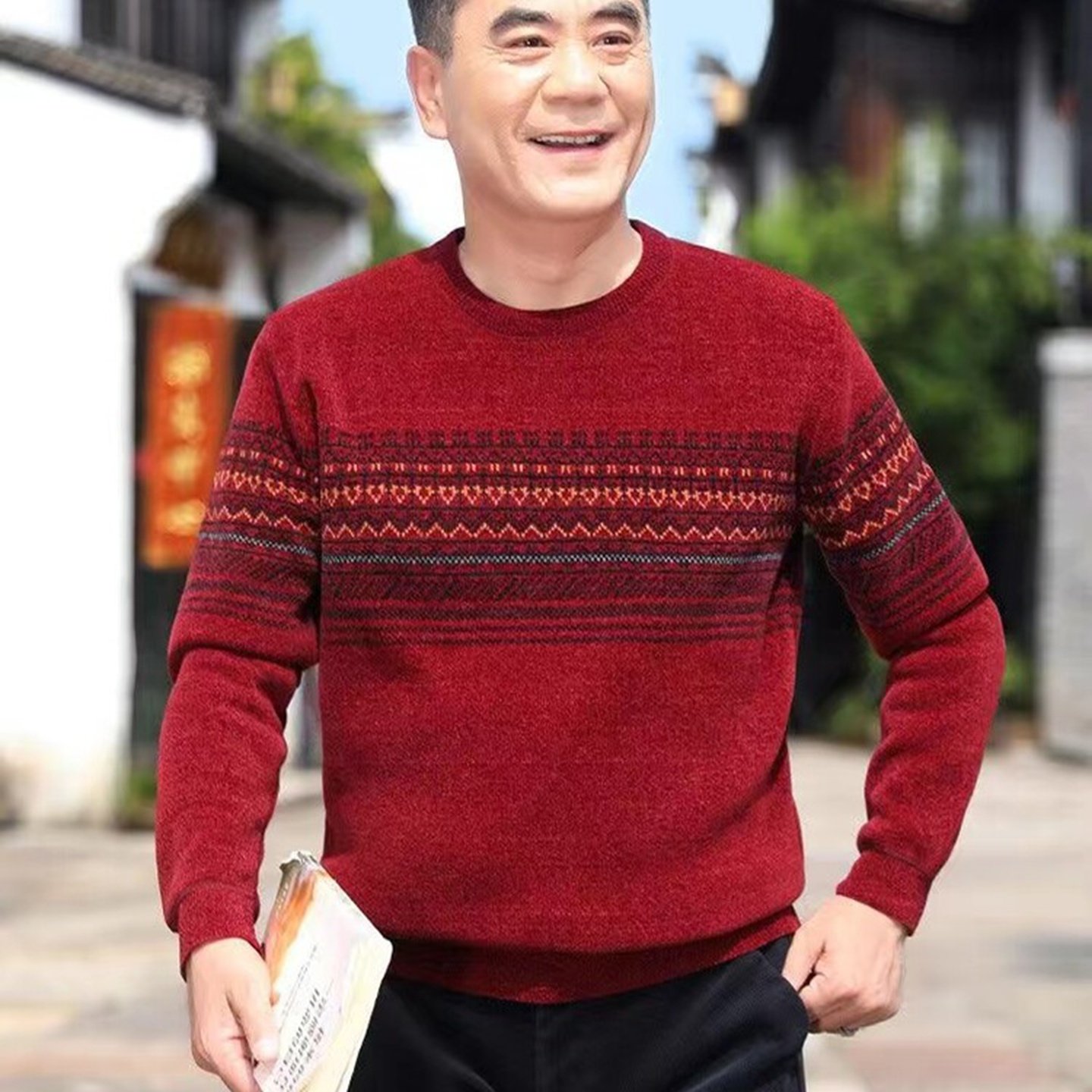 中老年爸爸加厚一体绒红毛衣本命年雪尼尔加绒保暖上衣针织打底衫,男装,针织衫/毛衣,淘宝优惠券,粉丝福利购,淘宝优惠卷