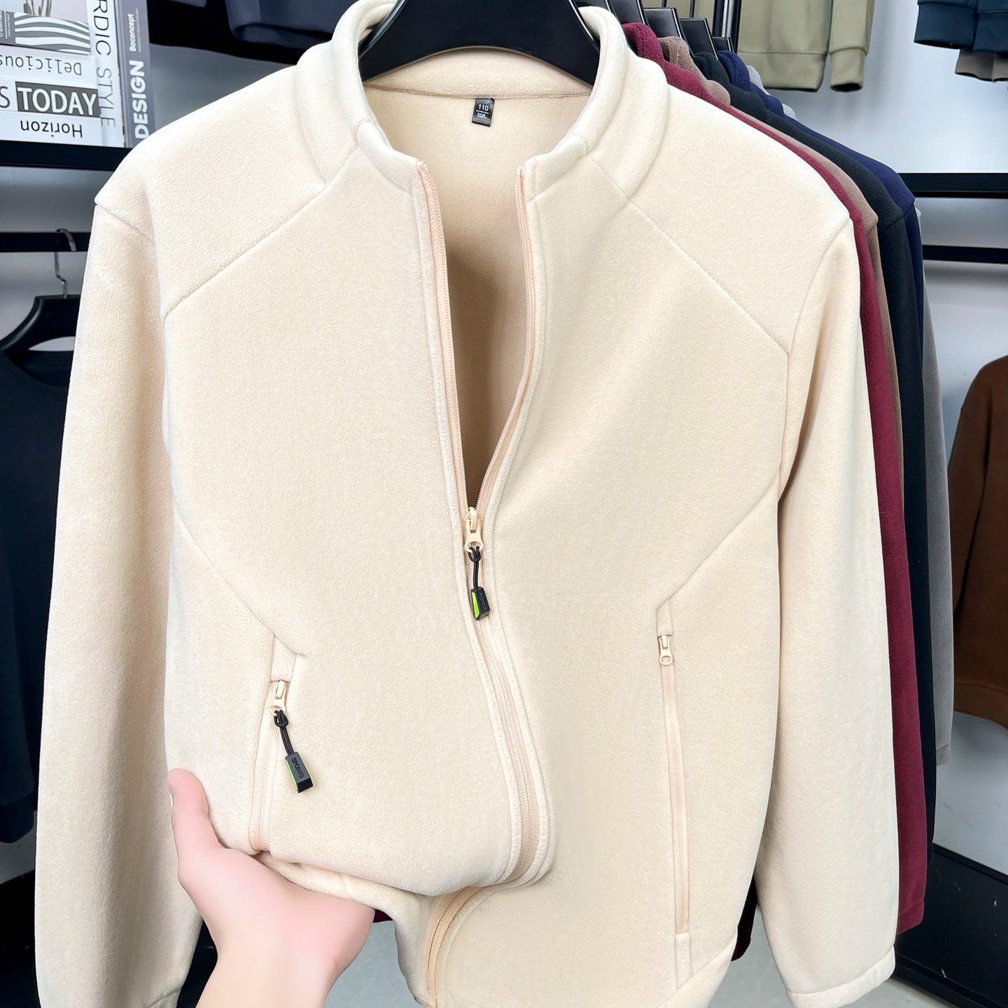 双面奥粒绒立领开衫卫衣男加绒休闲运动风外套户外男士冲锋衣内胆