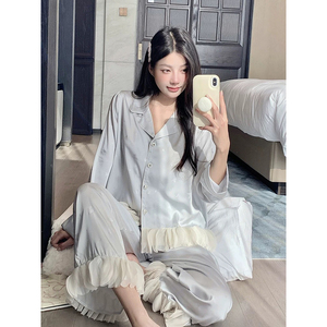 法式精致缎面冰丝睡衣女高级感2025新款羽毛边家居服套装春秋季