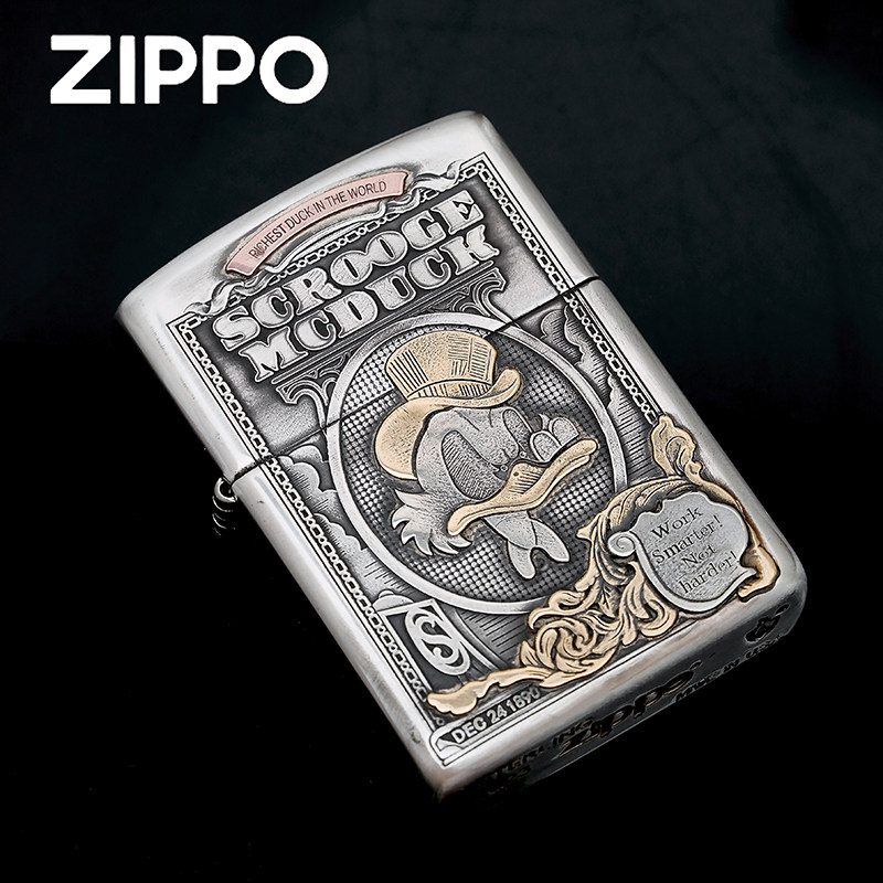 ZIPPO打火机正版暴富史高治黄铜盔甲镶嵌雕刻暴富鸭男士送礼限量