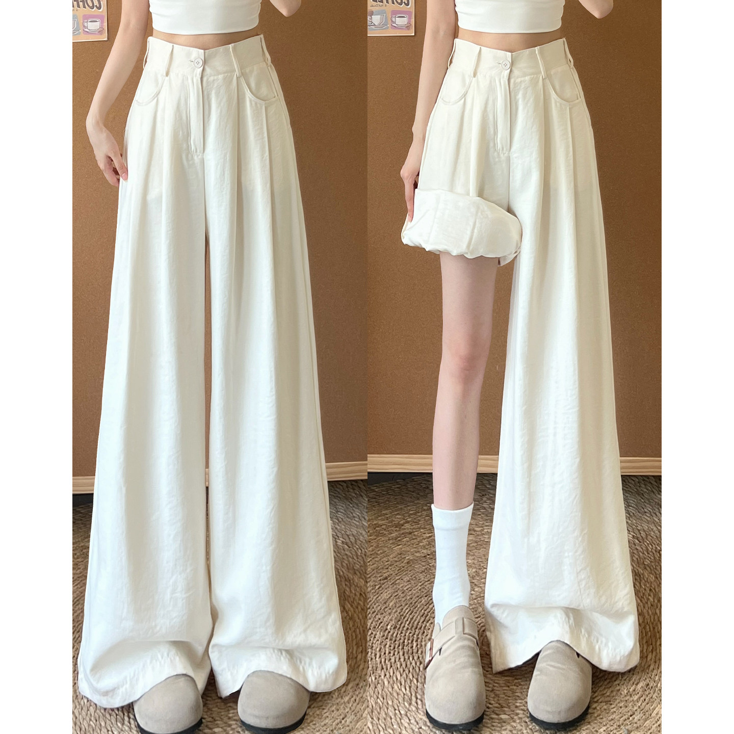 白色奶芙山本西装裤女