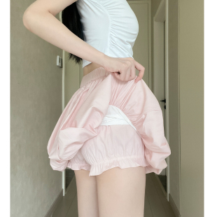 粉色花苞裙裤女夏季2026新款高腰休闲少女蓬蓬短裙a字阔腿灯笼裤