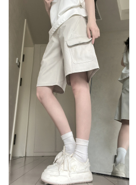 米灰色速干工装运动短裤女夏季新款高腰显瘦小个子美式阔腿五分裤