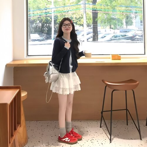 白色蕾丝蛋糕半身裙女高腰显瘦