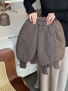 童装冬装裤子2025新款森系男女童菱格夹棉灯笼裤洋气加厚棉裤外穿