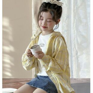 女童衬衫夏季2026新款儿童夏季凉感蕾丝甜美外套潮衣连帽防晒服