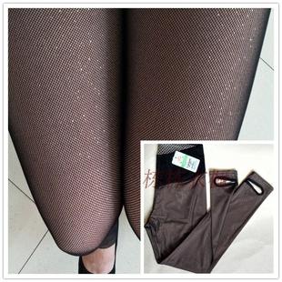 加绒防勾丝纱纱裤 秋冬薄款 维宾687高腰网纱亮片女踩脚打底裤 正品