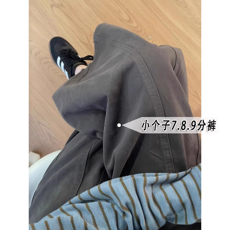 咖色七分奶奶裤女小个子145梨形身材秋季显高宽松阔腿气球裤xxs码
