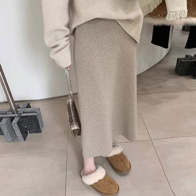 145xxs针织半身裙女小个子中长裙子秋冬季直筒高腰显瘦包臀a字裙