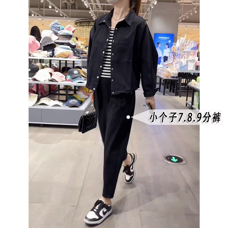 小个子150黑色西裤女春秋新款高腰弹力显瘦萝卜裤九分休闲裤xxs码