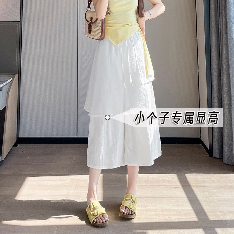 小个子七分拼接网纱假两件屁帘裤女夏季款高腰慵懒速干休闲阔腿裤