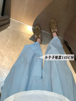 小个子145七分蓝色气球裤女夏季薄款显瘦高腰休闲萝卜阔腿裤xxs码