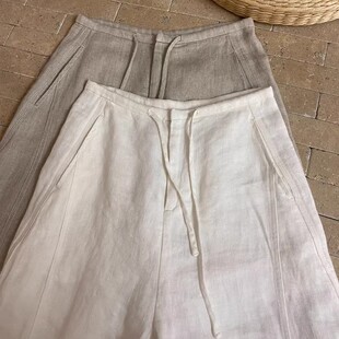 宽松显瘦高腰棉麻休闲拖地九分裤 薄款 女小个子夏季 亚麻垂感阔腿裤