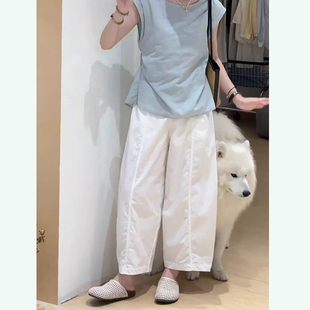 高腰显瘦小个子九分高腰百搭宽松弯刀裤 薄款 女夏季 白色休闲阔腿裤