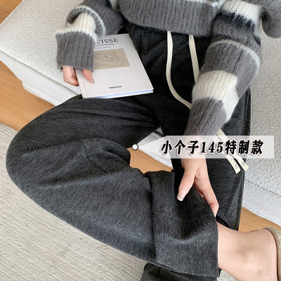 145小个子牛奶棉阔腿裤女秋冬灰色溜溜裤秋冬加厚宽松拖地裤子xs9