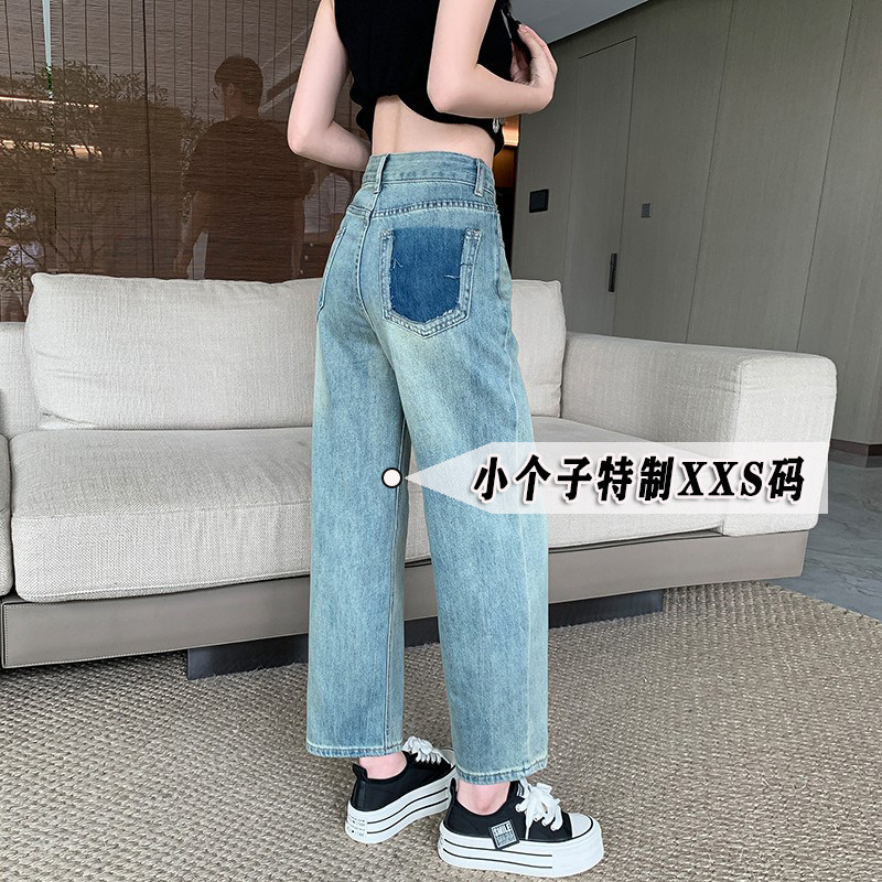 高腰直筒八分牛仔裤女小个子夏季新款设计感九分145xxs窄版阔腿裤