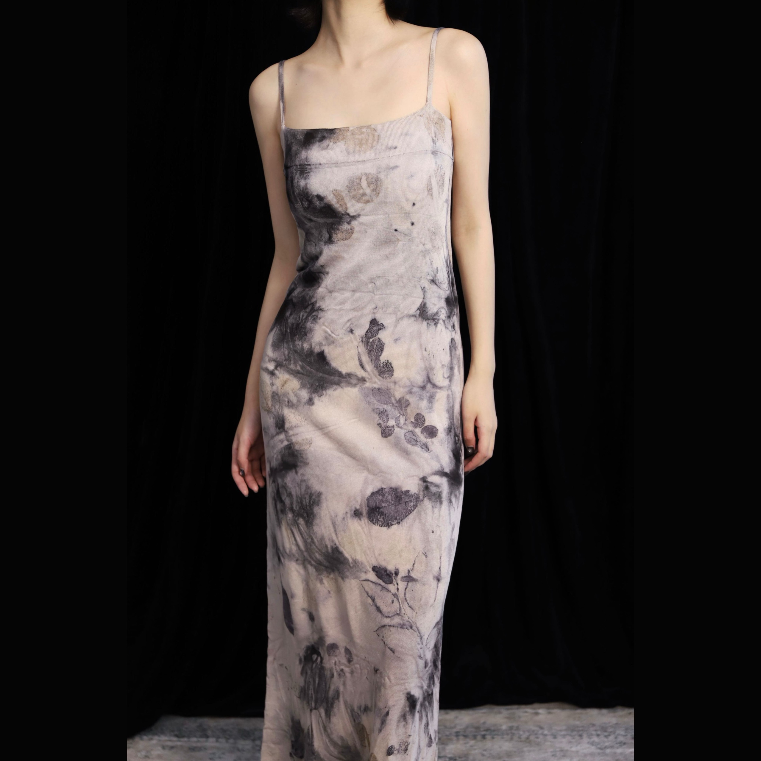 植物染法式气质吊带连衣裙新中式复古慵懒长袖针织毛衣外套套装