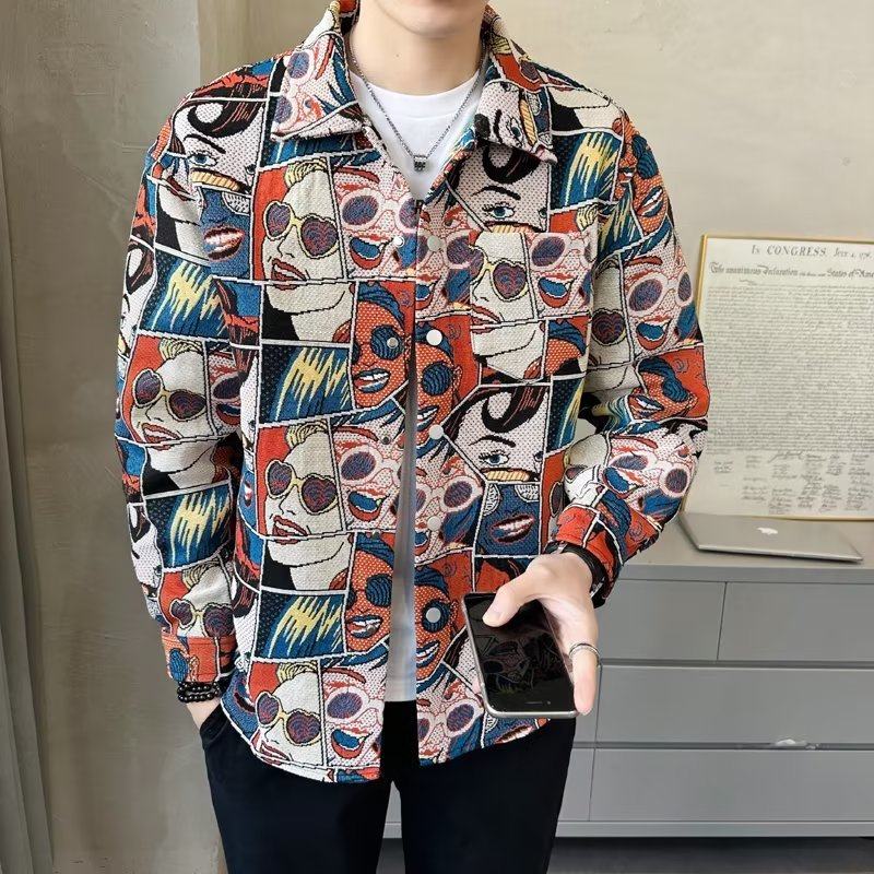 男士花色外套春秋季休闲痞帅复古