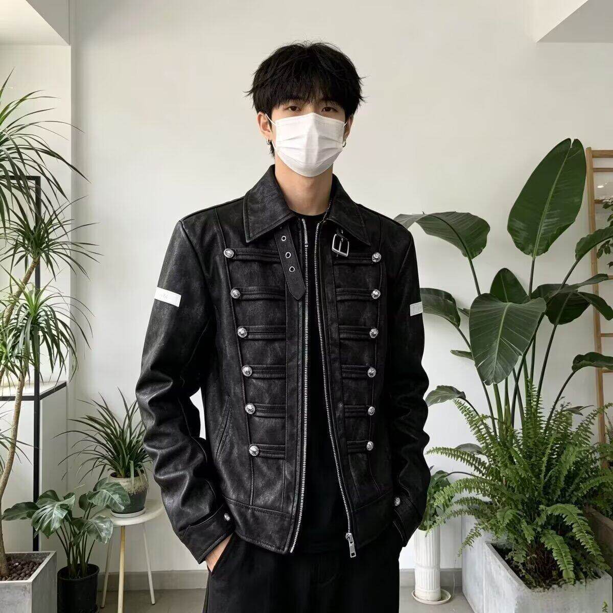 宫廷十字架短款夹克皮衣男女士