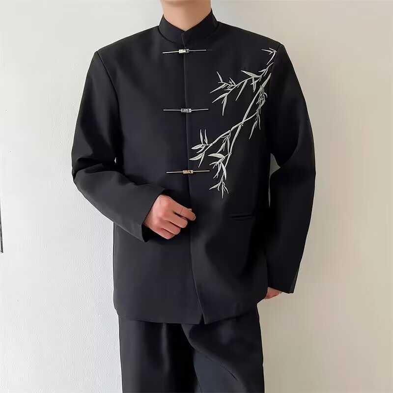 新中式复古立领翠竹国风西服外套