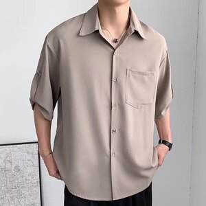 黑色那不勒斯雪纺衬衫男短袖夏季