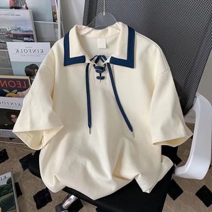 polo衫男短袖原创设计感小众情侣夏季oversize衬衫领T恤潮牌潮流