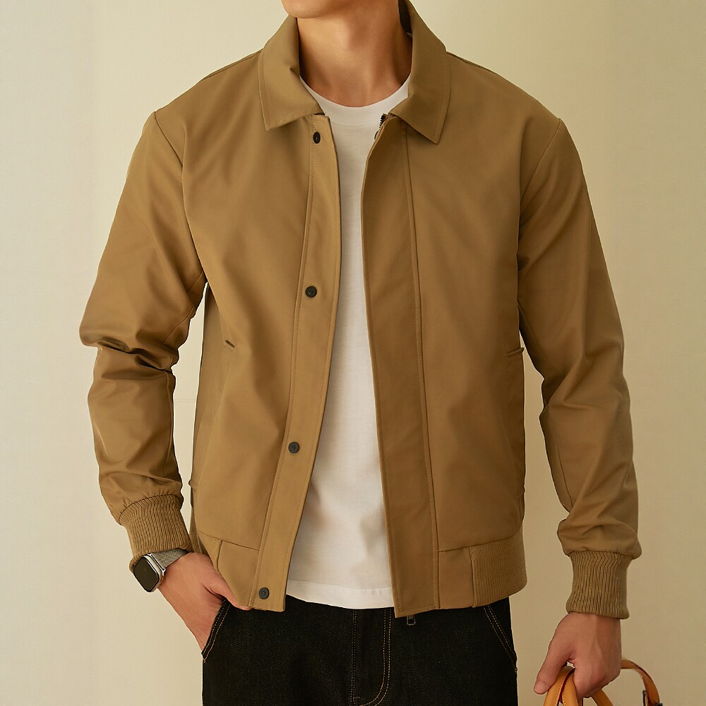 欧式2025春秋新款男士行政翻领夹克薄款外套潮牌修身纯色上衣