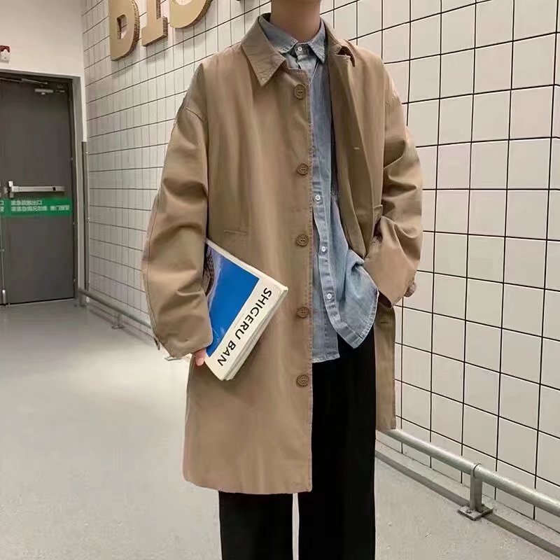 TRENCH COAT MENS MID-LENGTH CASUAL LOOSE LAPEL SOLID COLOR COAT SPRING 2023 NEW HANDSOME AND VERSATILE COAT