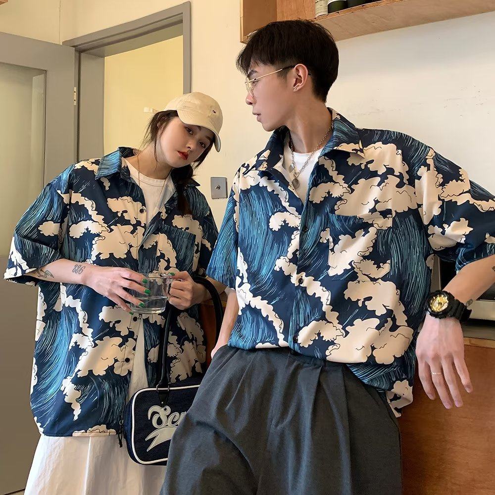 欧儿同款红扶桑花衬衫男女他泰国