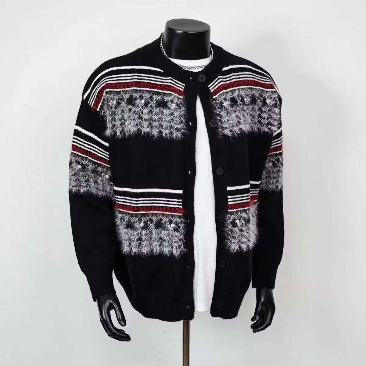 复古费尔岛提花条纹毛衣男款