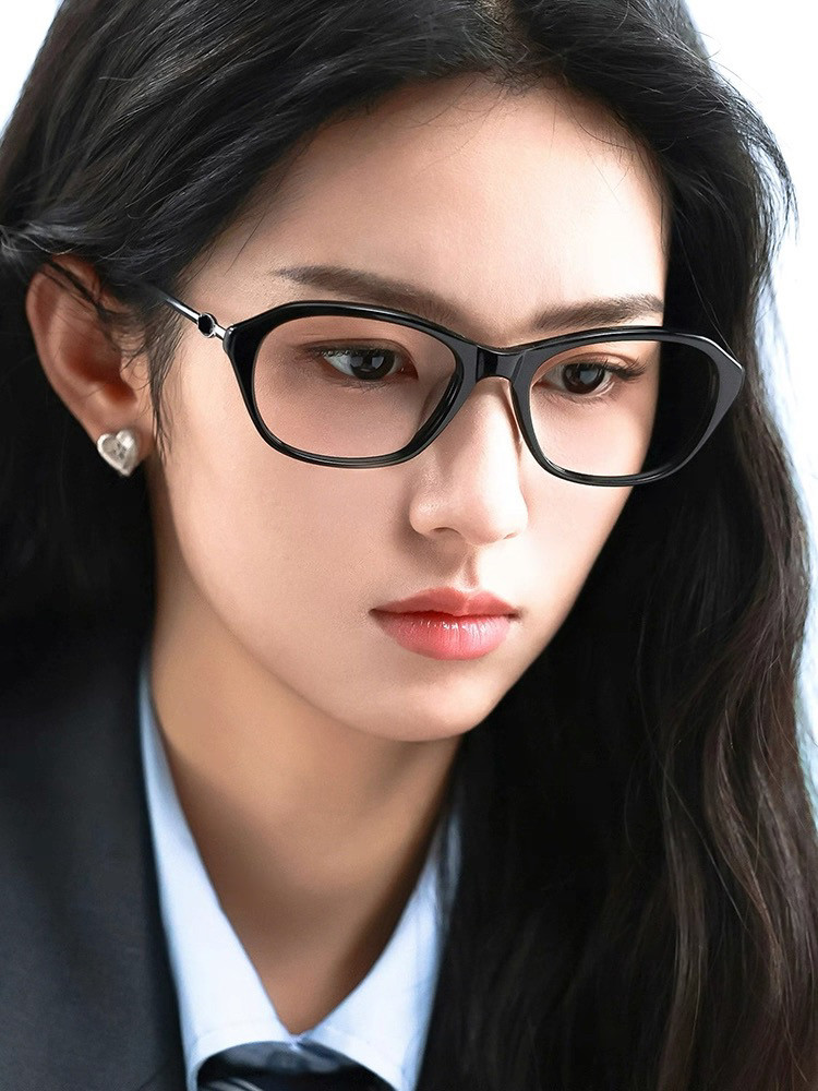 少女CEO周也同款老钱风猫眼黑框眼镜防蓝光素颜神器方圆脸眼镜