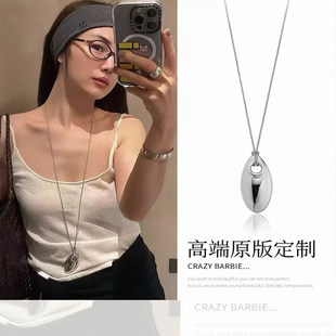 少女CEO向日葵欧尼同款重工设计厚重感银色项链毛衣链2024新款