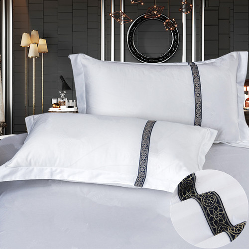 星级酒店宾馆60支全棉贡缎提花纯白色枕套单人枕头套民宿客栈枕套