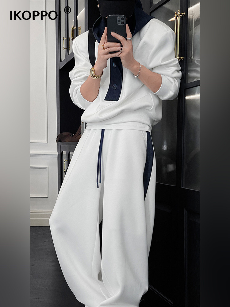 高端男士休闲连帽卫衣套装2025春秋季新款拼接运动上衣休闲裤潮