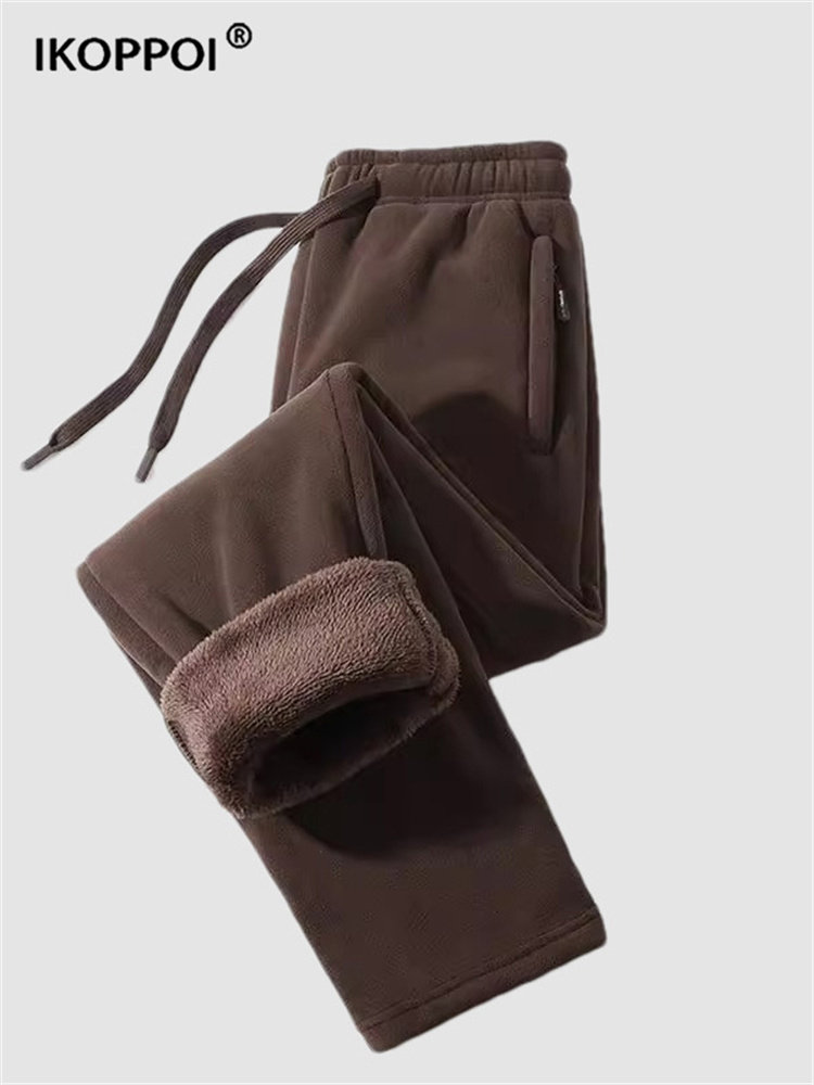 轻奢一体绒加绒裤保暖卫裤2025冬季男款运动直筒加厚休闲长裤宽松