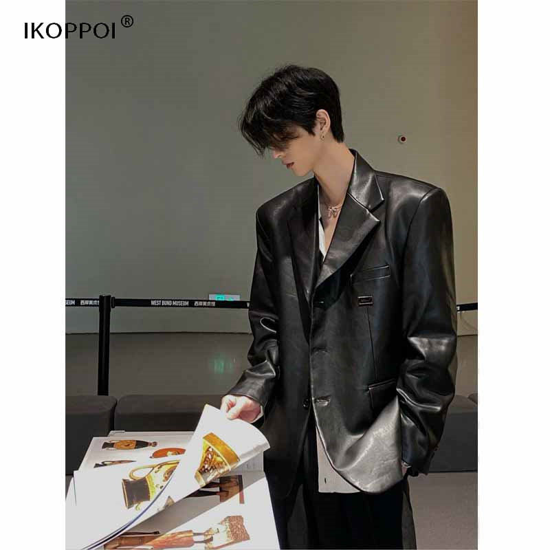 皮衣西装外套男士秋季2025新款高级感PU皮西服休闲痞帅潮流上衣服