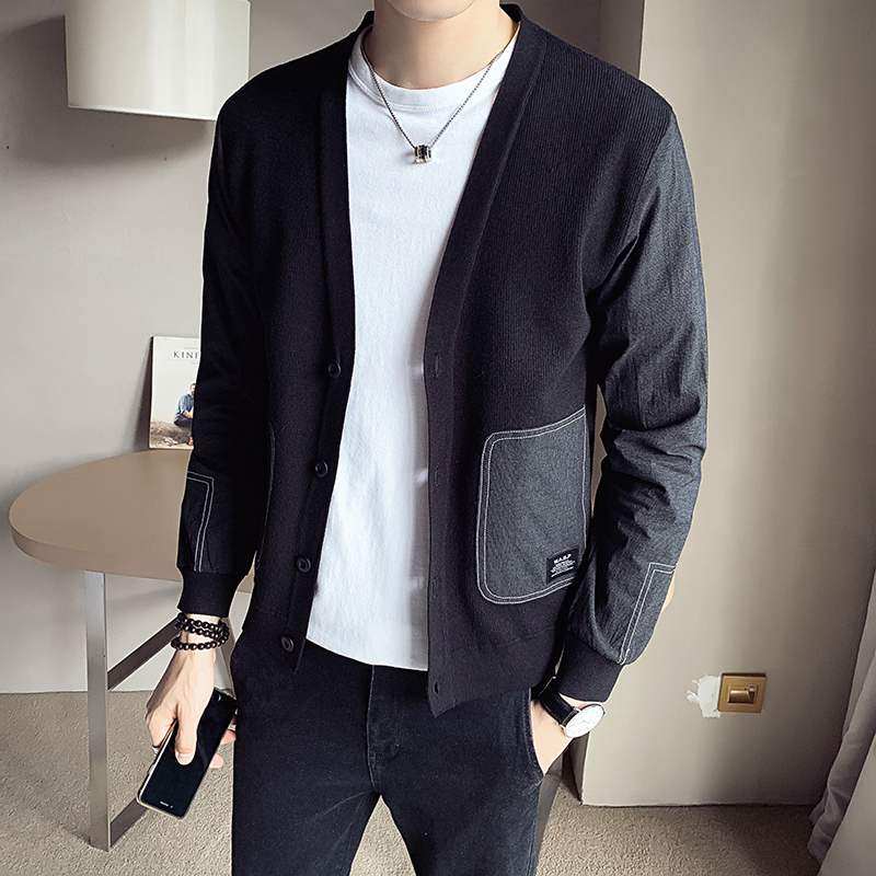 2024 봄 가을 새로운 카디건 스웨터 한국 스타일 잘 생긴 울 재킷 얇은 스웨터 남성 니트 스웨터