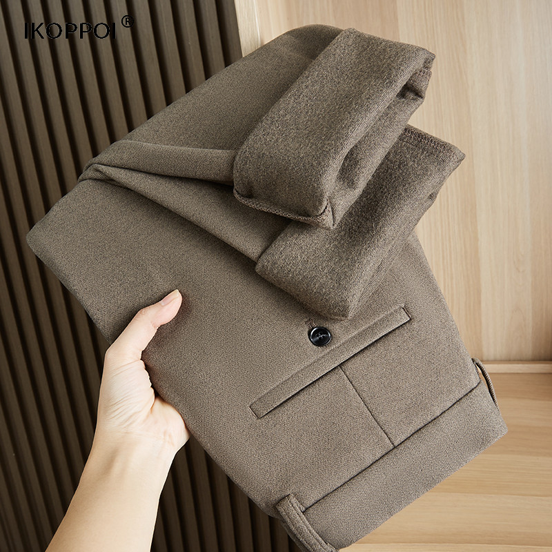 高端男士毛呢加厚保暖西裤2025冬季款商务休闲长裤窄版宽松直筒裤