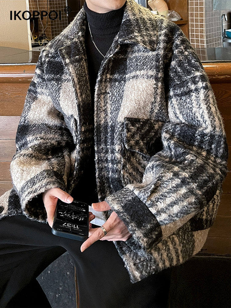 毛呢大衣男士秋冬季2025新款格子短款夹克港风时尚潮流宽松上衣服,男装,毛呢大衣,淘宝优惠券,粉丝福利购,淘宝优惠卷