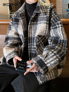 毛呢大衣男士秋冬季2025新款格子短款夹克港风时尚潮流宽松上衣服