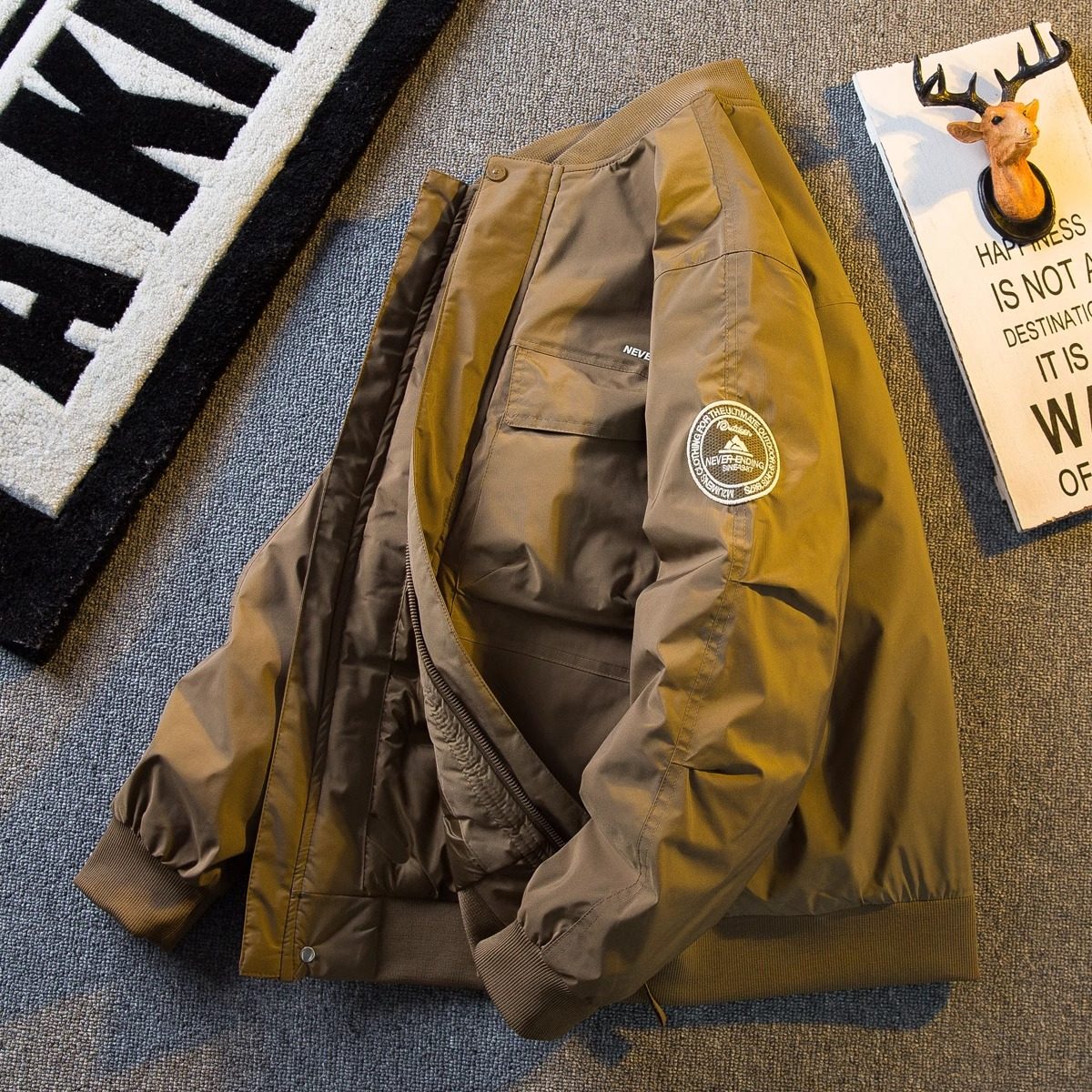 潮牌羽绒服男士秋冬季美式棒球领工装保暖外套飞行员夹克防风棉服